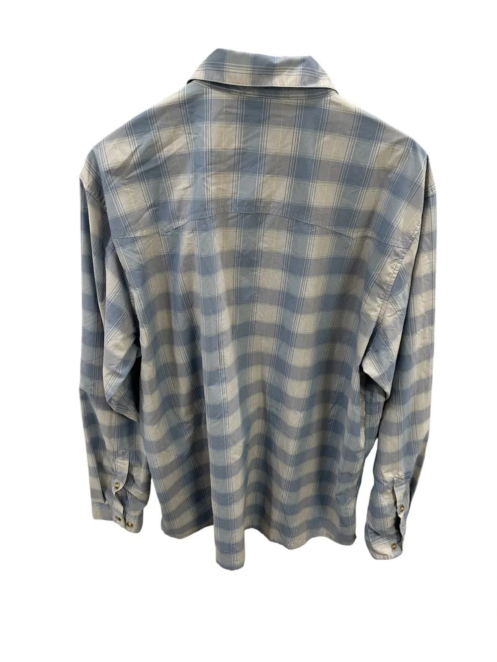 Patagonia Long-Sleeved Sun Stretch Shirt Blue Plaid Hiking Fishing Size XL